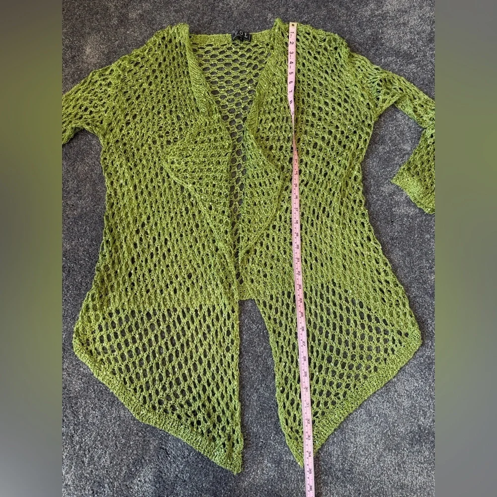 POL Green Boho Open-Knit Sequin Waterfall Cardigan Women Size‎ Small